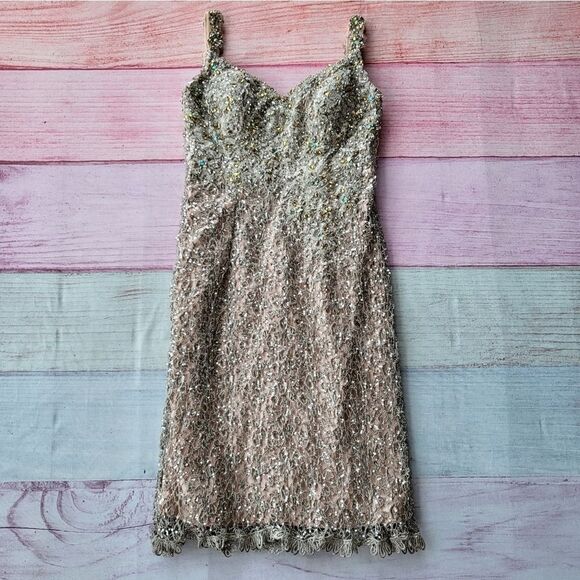 Mac Duggal Beaded Lace Bodycon Sheath Formal Knee‎ Length Cocktail Dress 8 - Picture 1 of 7